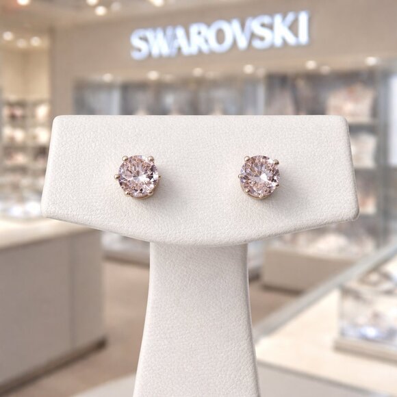 Swarovski Jewelry - Pink Swarovski Crystal Stud Earrings 4mm Round Cut Rose SilverTone Posts